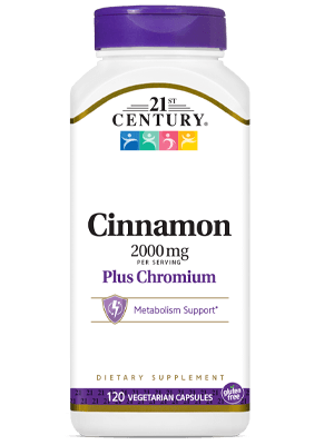 CINNAMON 2000MG/SRV PLUS CHROMIUM 120 VCAP Herbs 21st Century HealthCare